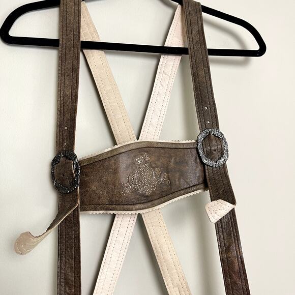 Lederhosen4U Suspenders Leather Medium Brown Embroidered Oktoberfest Sz 52 - Picture 4 of 9